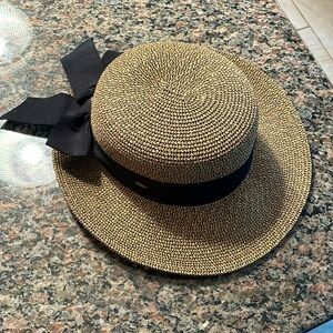 NWOT Scala Beautiful Brown Woven Black Trim Sun Hat